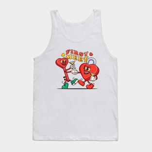 First met on Valentine's Day, cute cartoon mascot couple lock and key Tank Top